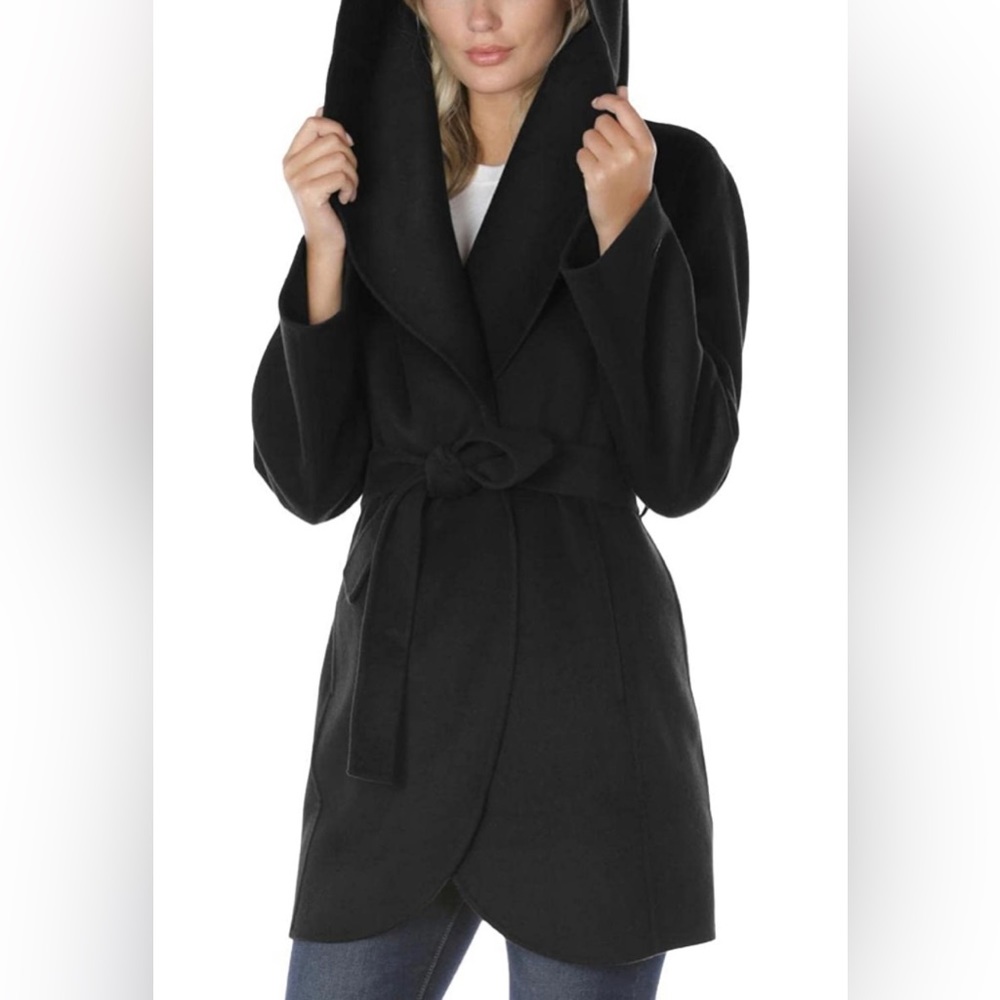 T Tahari wool wrap coat (black)